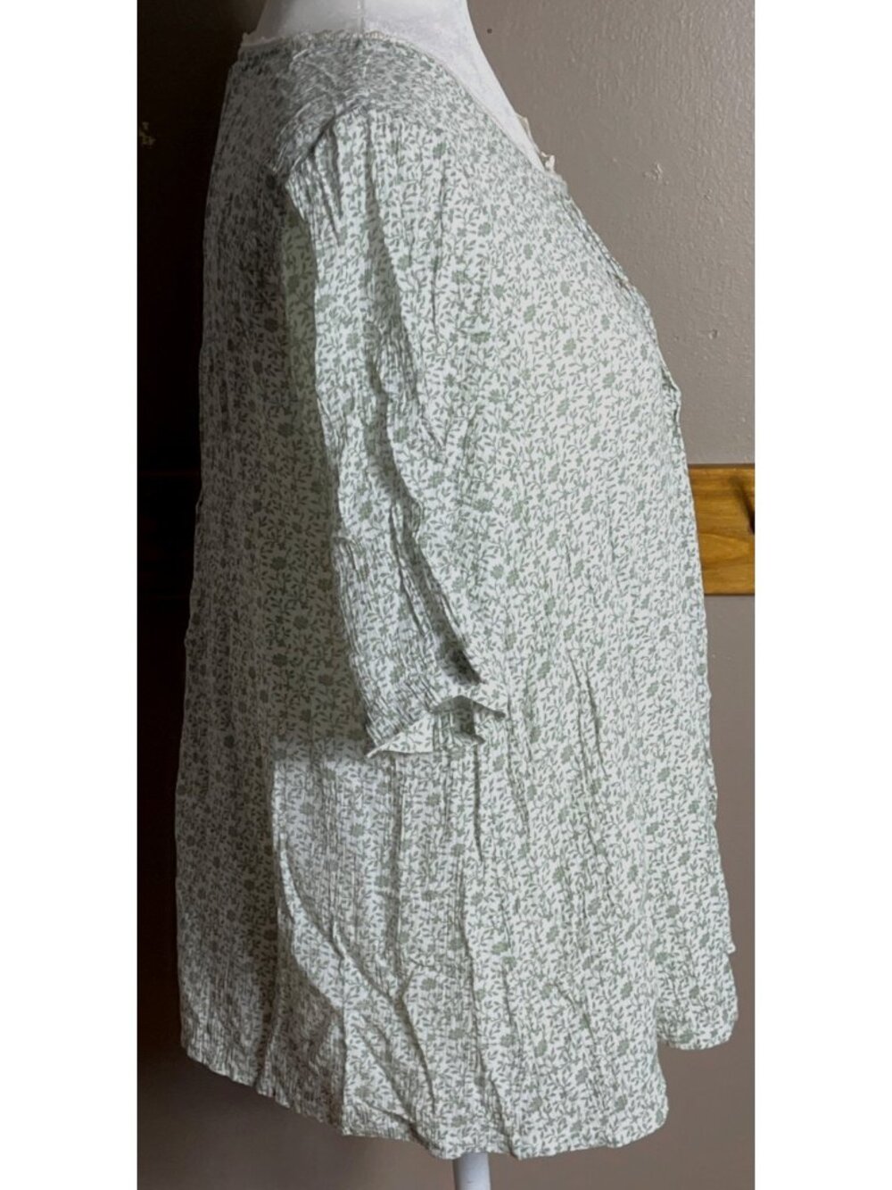 April Cornell Top Sage Micro Floral Cottagecore Prairie Peasant Dainty Wom XS - Picture 8 of 8